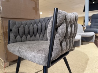 Set van 6 eetkamerstoelen, taupe stof, zwarte poten